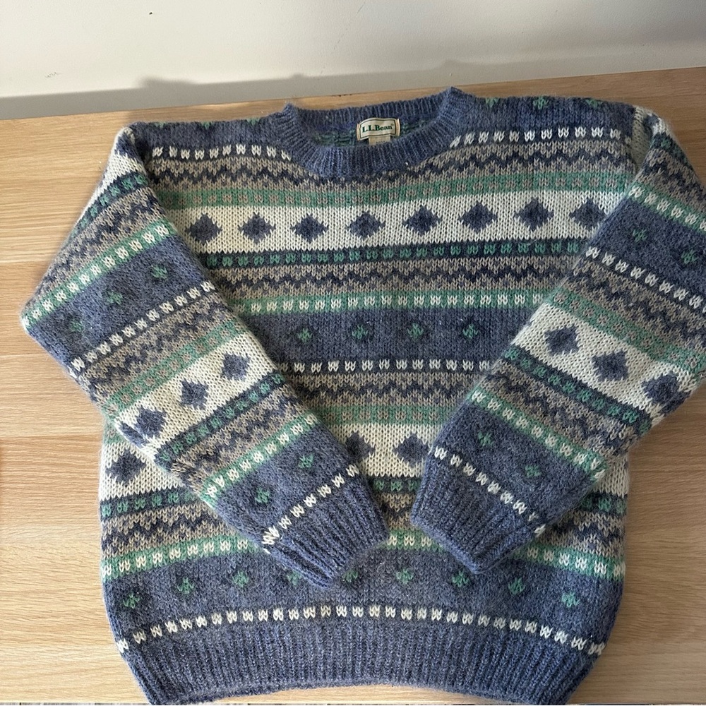L.L. Bean Vintage Blue Patterned Sweater Wool